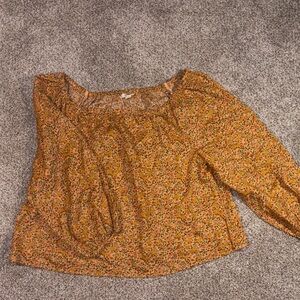 a.n.a Floral Blouse Orange Green 0x Cotton off shoulder new